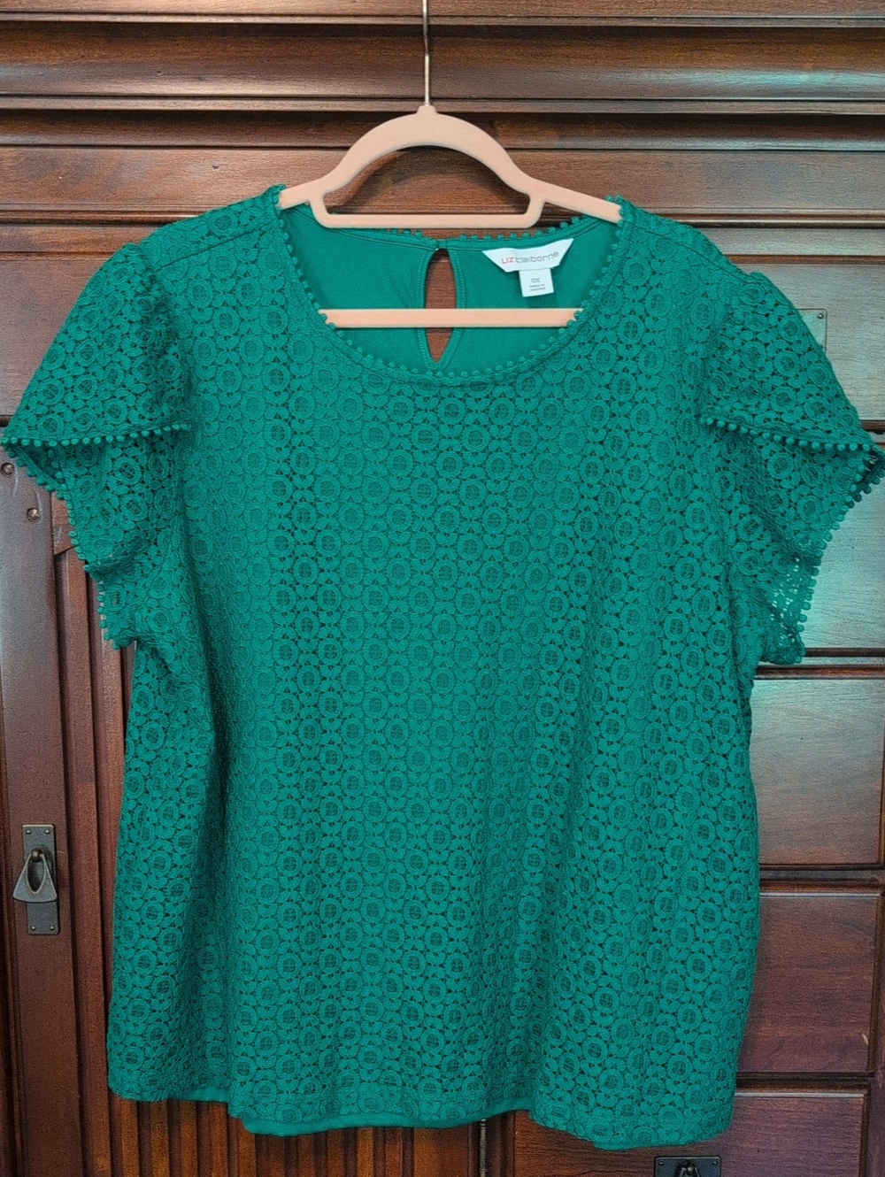 Liz Claiborne Teal Lace Flutter-Sleeve Blouse